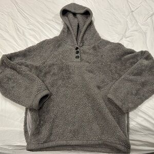 Fuzzy, gray hoodie sweater
